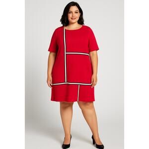 Ming Wang Red Shift Dress XL Conservative Chic Modern Classic Timeless Preppy